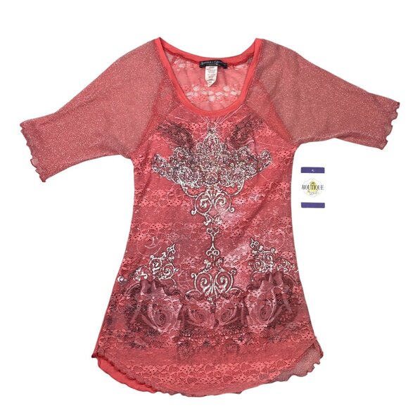 Angels Diamonds Tunic Top Womens S Red Whimsi Goth Indie Sleaze Soft Girl Glam - Picture 10 of 16